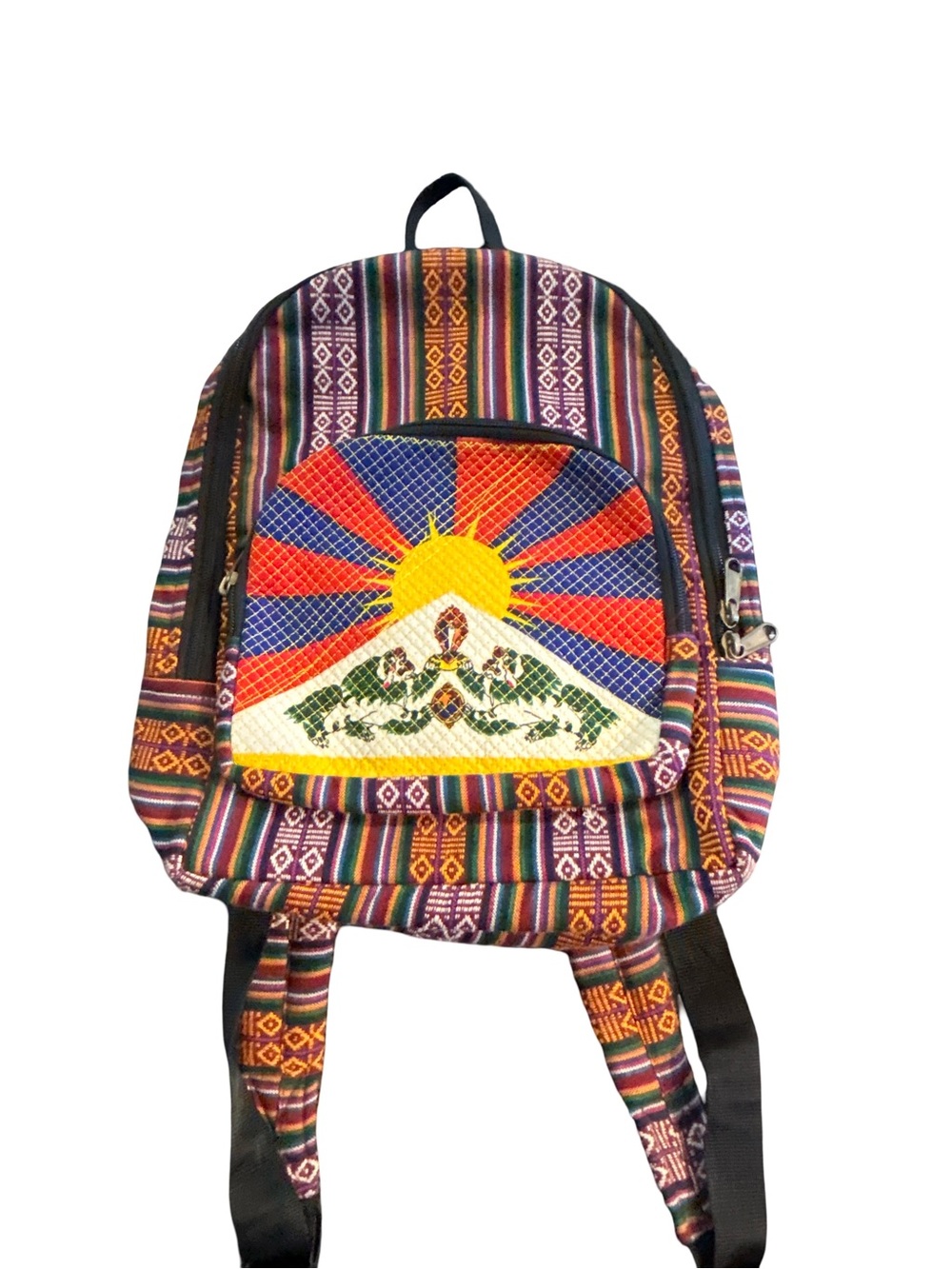 Tibetan Flag Snow Lion Woven Backpack Multicolor Boho Festival Daypack Bag